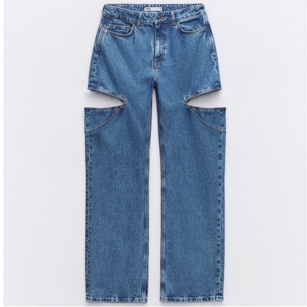 Zara Z1975 MID WAIST STRAIGHT LEG CUT OUT JEWEL JEANS - Picture 4 of 5